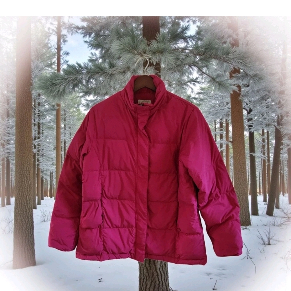 LL Bean Pink Puffer Goose Down Jacket Coat Womens Size Medium